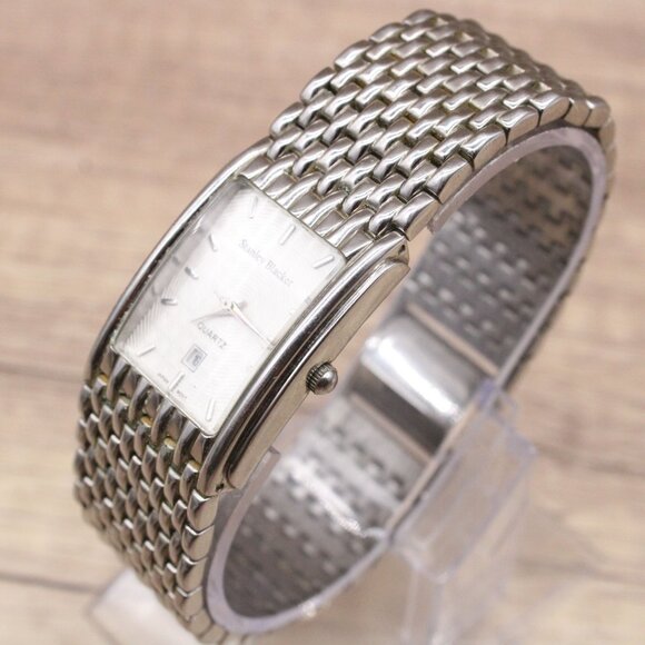 Stanley Blacker Watch Mens Silver Tone Stainless Steel Classic Rectangular Dial - Picture 4 of 10